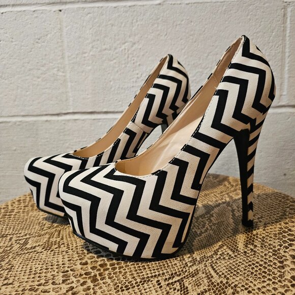 McBling Mobwife Office Siren 2010's Millennial Chevron Platform Stiletto Heels - Picture 1 of 9